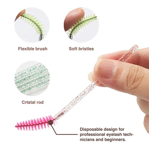 100 pcs Multicolor Crystal Handle Disposable Eyelash Brush Mascara Wands Applicator Eyelash Extensions Makeup Tools | Eye Care