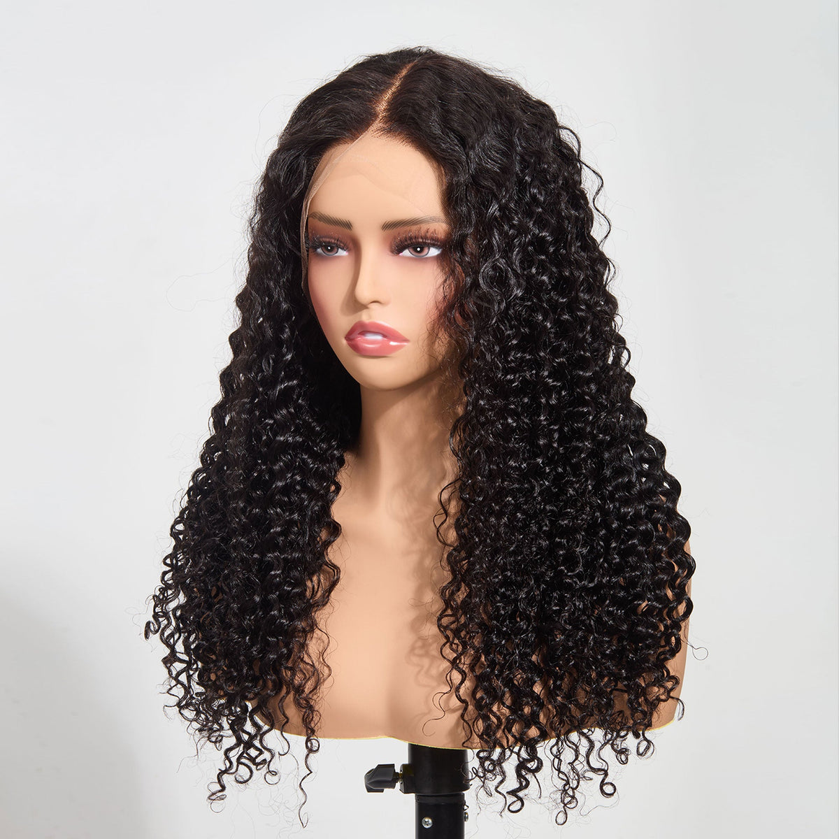 StariaHair 13"x4" Water Wave 200% Transparent Lace Frontal Wig #1B