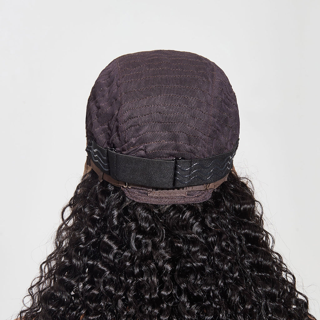 StariaHair 13"x4" Water Wave 200% Transparent Lace Frontal Wig #1B