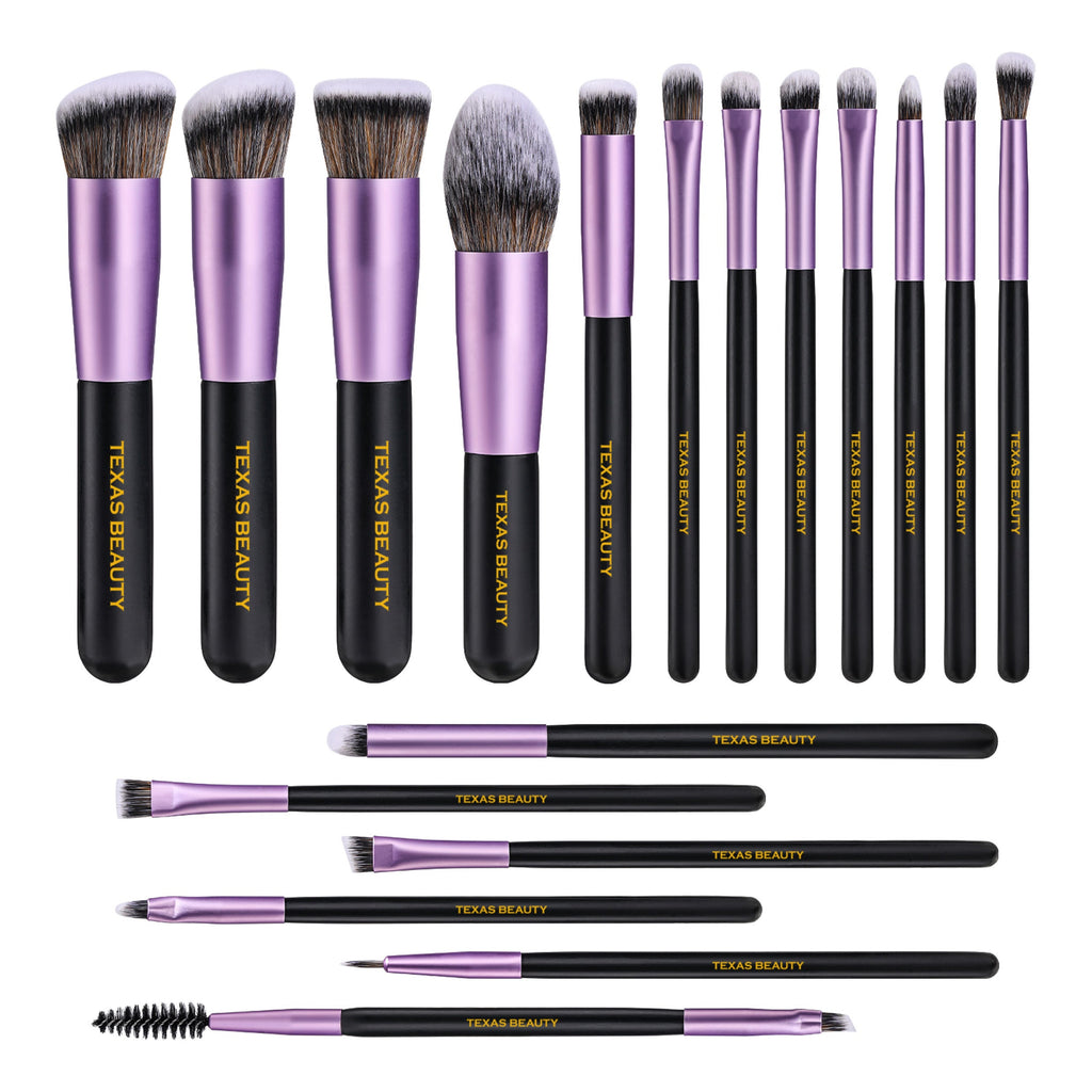 14 Pcs Black and Purple Makeup Brush set with Led Light Mirror