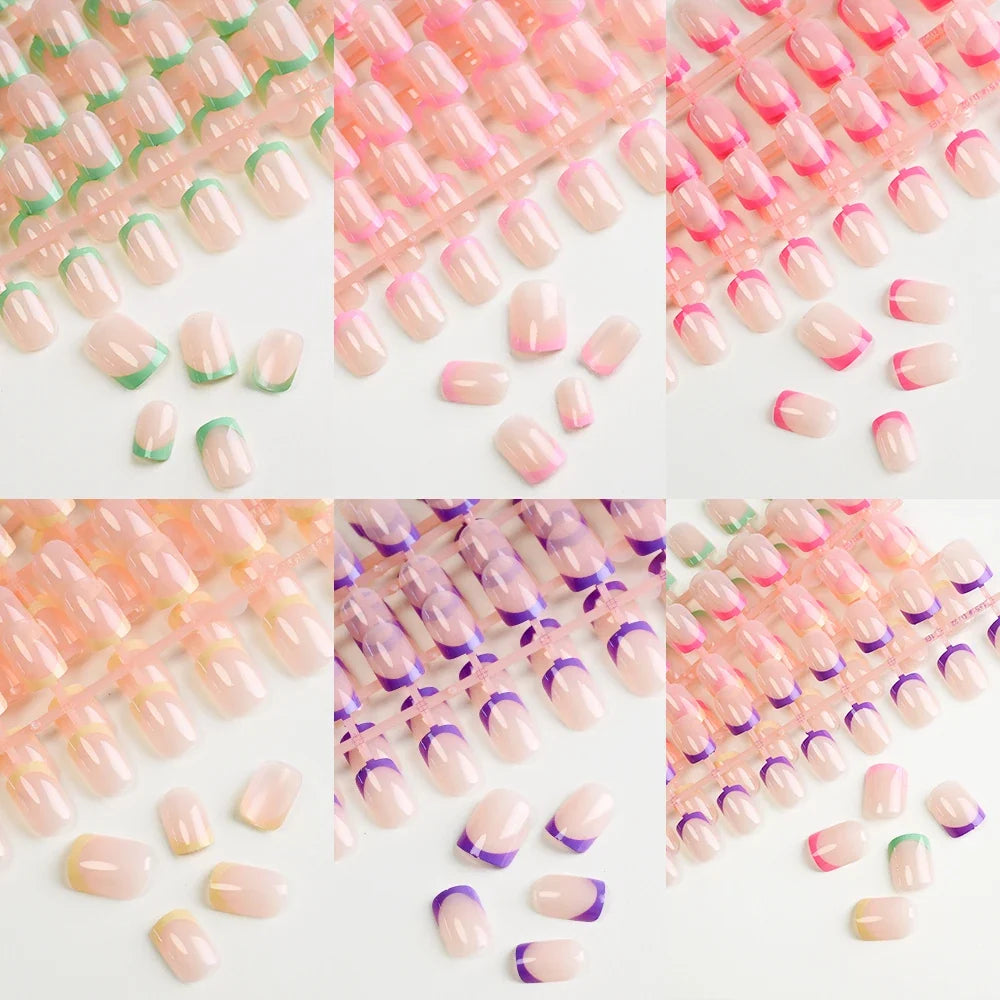 120/240Pcs French Short Square False Nails 12-Sizes Full Cover Press On Nail Glossy French Fake Fingertips for Women DIY Nails &