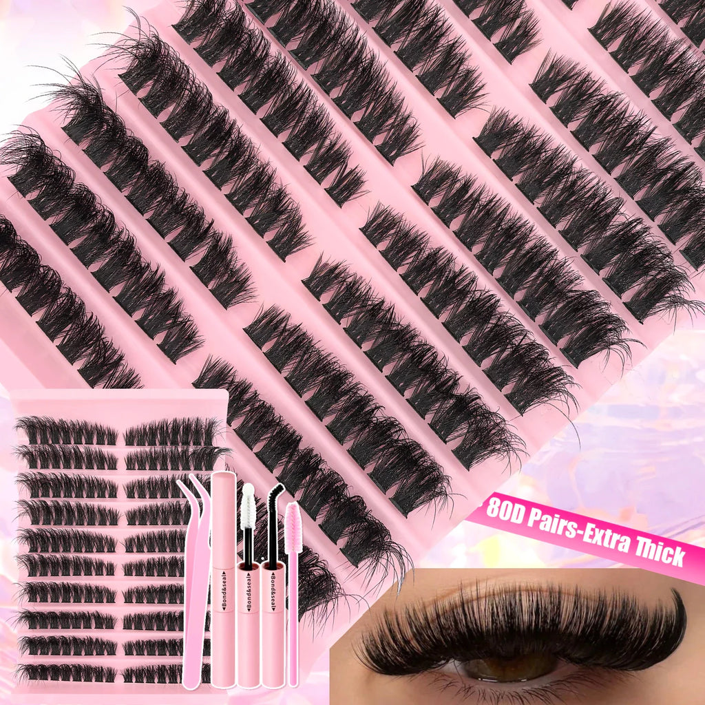 DIY Lash Extension Kit Clusters Individual Eyelashes Kit 9-16mm with Bond and Seal Wispy Natural Mange Lashes