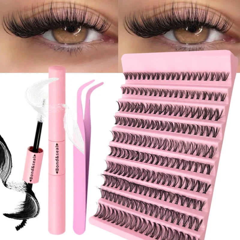 DIY Eyelash Extension Kit Individual Lashes Cluster Mix Lash Clusters with Lash Bond and Seal and Lash Accessories
