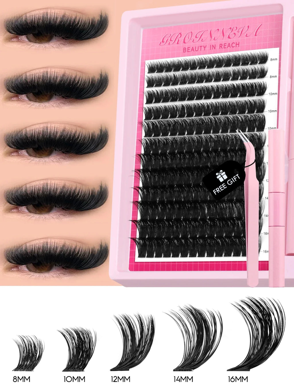 Lash Clusters Kit Fluffy Individual Lashes C Curl Cluster Eyelash Extensions 10-18mm DIY Lash Extension Kit Lash Bond and Seal