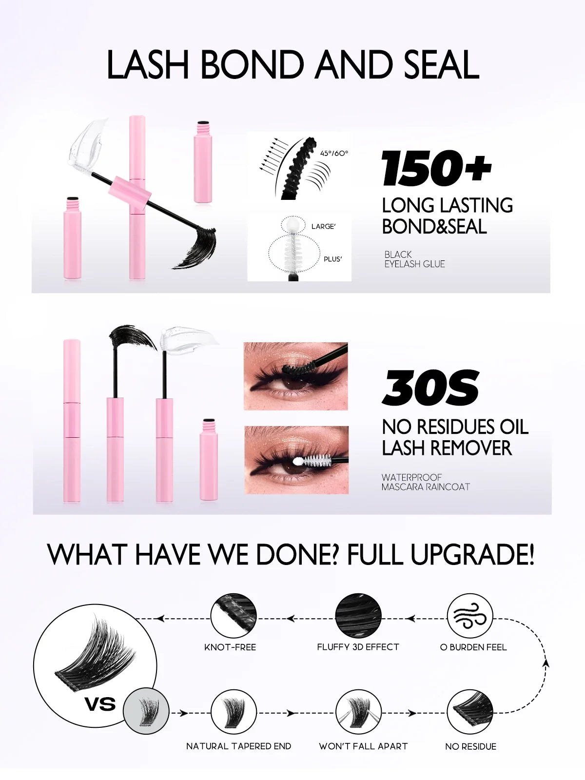 GROINNEYA Lash Clusters Kit Cat Lashes 640 Pcs with Lash Bond & Seal Cluster Eyelash Extensions Eyelash Clusters Kit DIY at Home