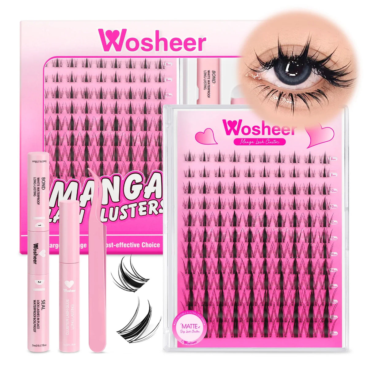 WOSHEER Eyelash Clusters Kit Thick Individual Lashes Lash Bond And Seal And Remover Faux Mink Lashes Eyelash Extension DIY