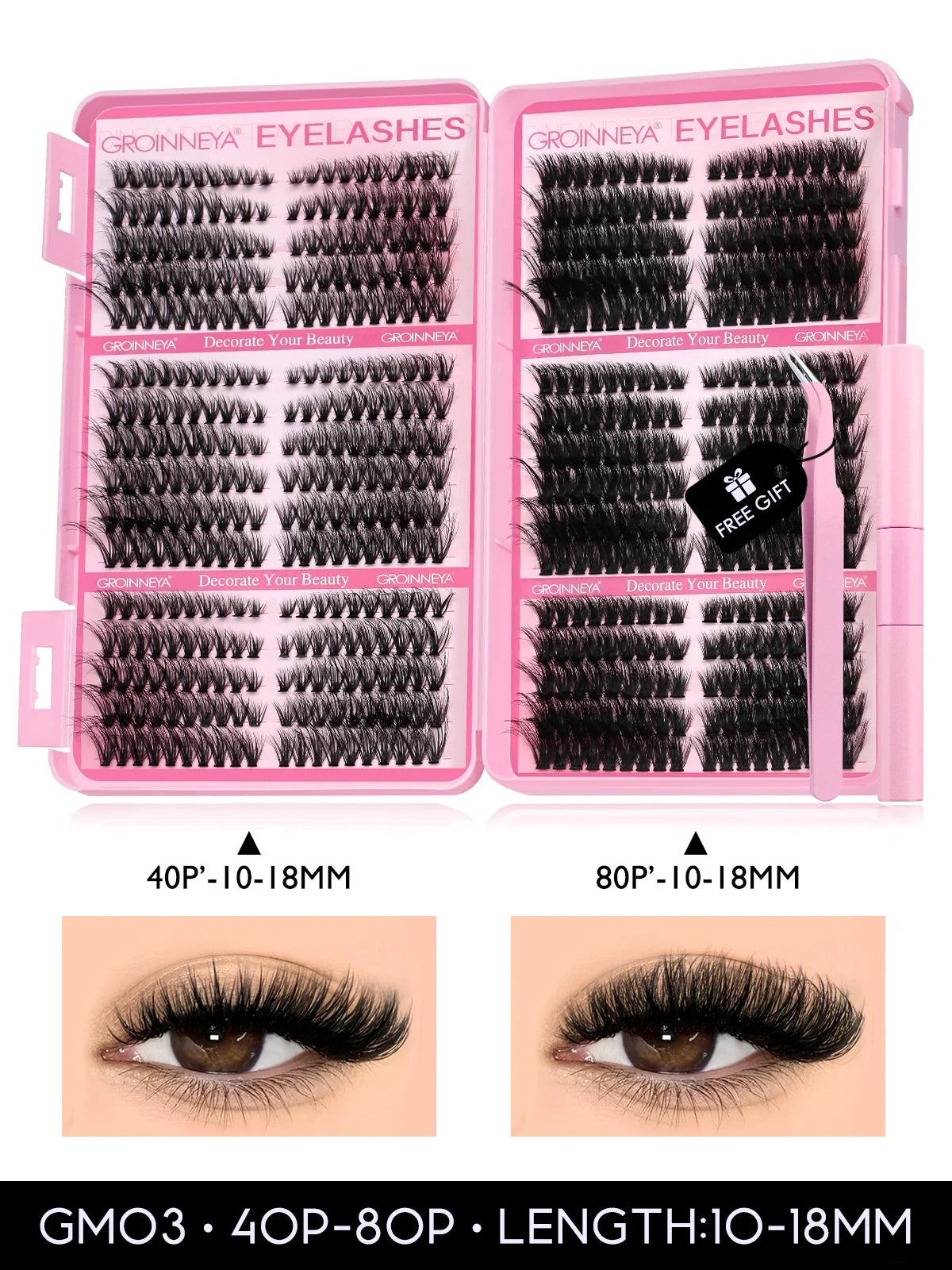 GROINNEYA Lash Clusters Kit Cat Lashes 640 Pcs with Lash Bond & Seal Cluster Eyelash Extensions Eyelash Clusters Kit DIY at Home