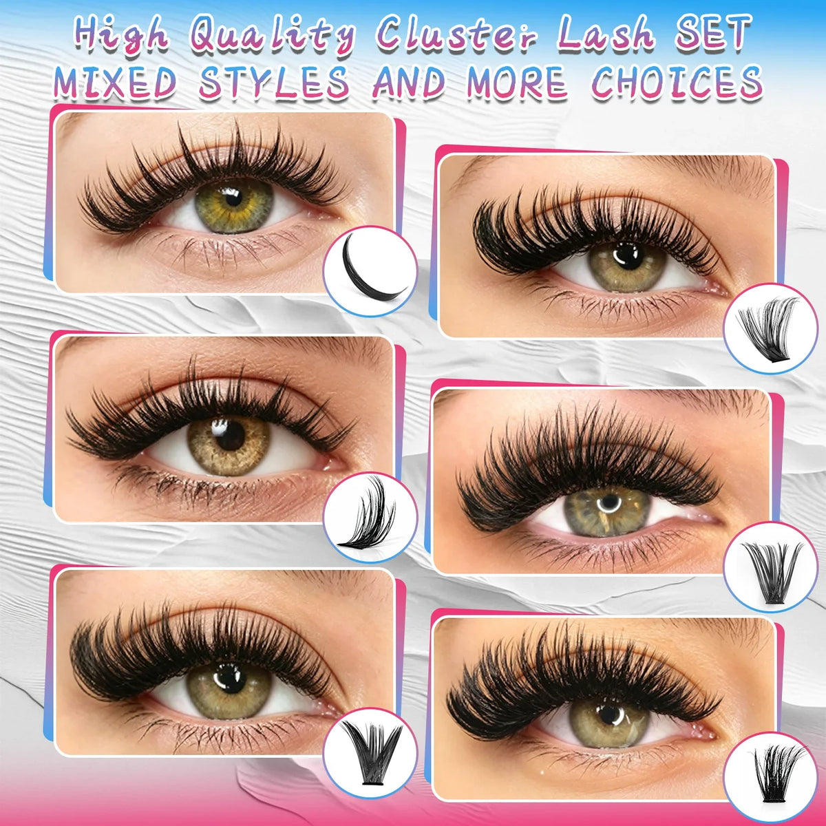 Updated False Eyelash Extension 6 Mixed Styles Fluffy Voluminous Cat eye Spiky lash extensions