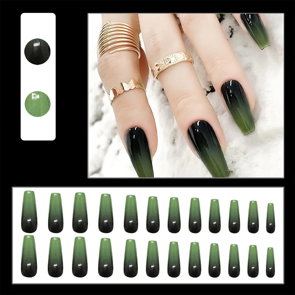 24pcs Y2k Star Press On Nails Gradient Black Mid-length Coffin False Nail Tips Full Cover Moon Designs Fake Nail For Cool Girls