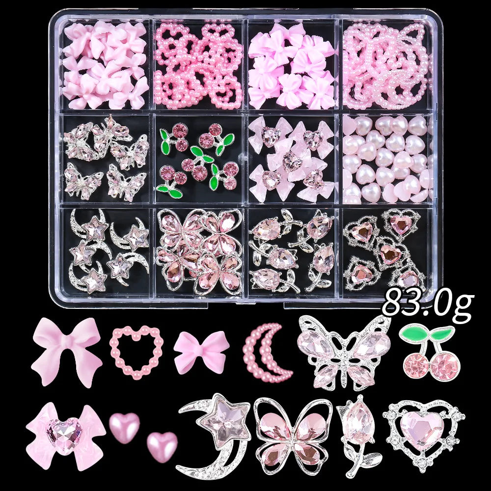 120pcs/box 3D Gold Bow Butterfly Nail Metal Charms Shiny Cute Bowtie/Diamond Star Nail Jewelry 120 Luxury Nail Art Supplies #RE4