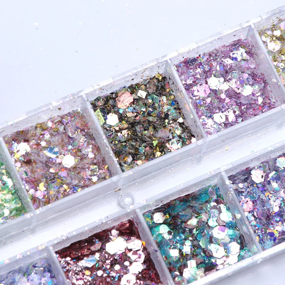 Mermad Iridescent Mixed Hexagon Nail Glitter Sequins Holographic Spangles Flakes Nail Art Powder Gel Polish Manicure Accessories