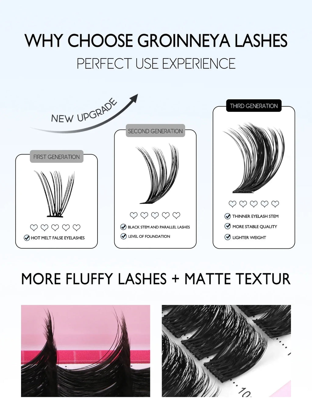 Lash Clusters Kit Fluffy Individual Lashes C Curl Cluster Eyelash Extensions 10-18mm DIY Lash Extension Kit Lash Bond and Seal
