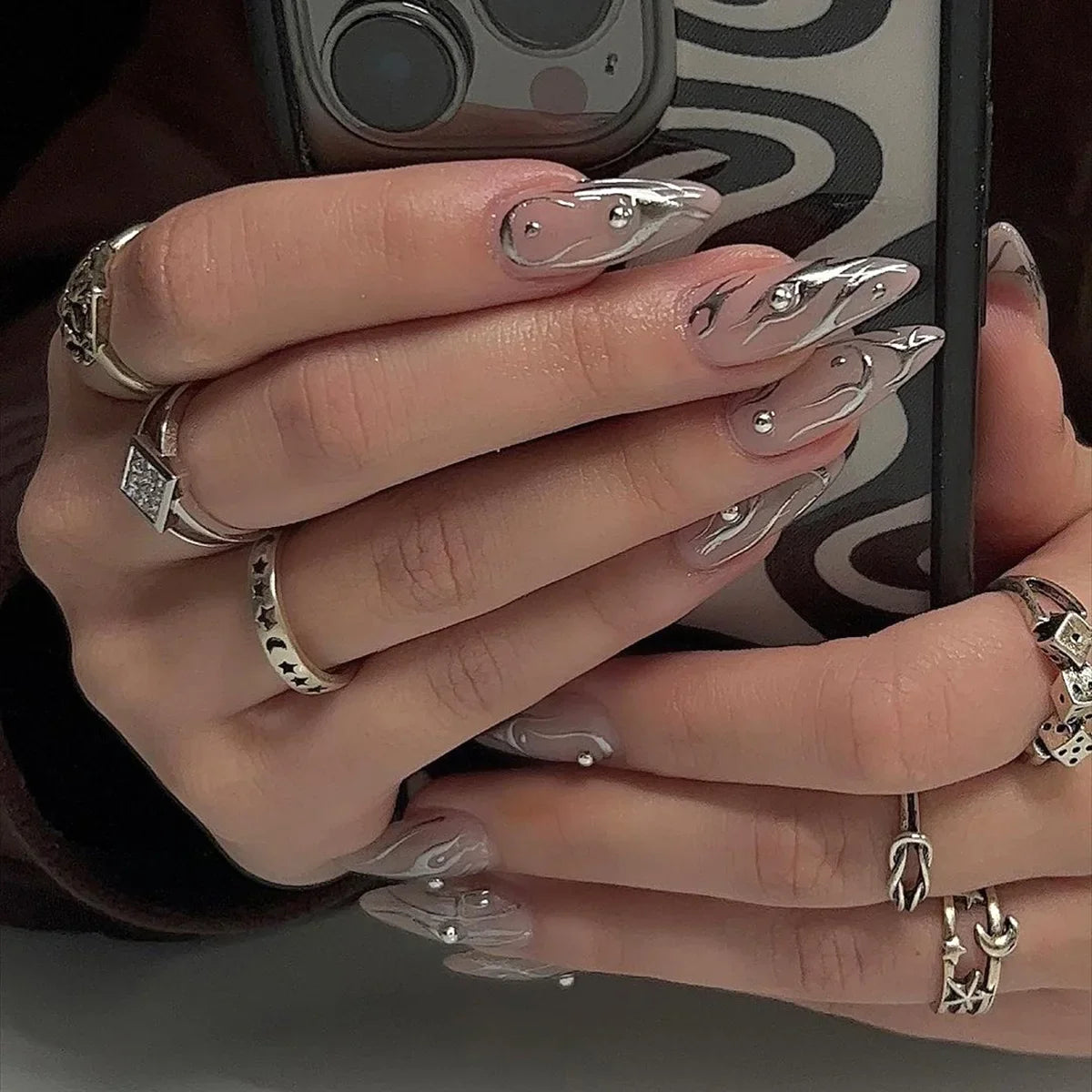 24 fake nails, fashionable wearable nails, ladies press nails, including 1 nail glue and 1 nail file