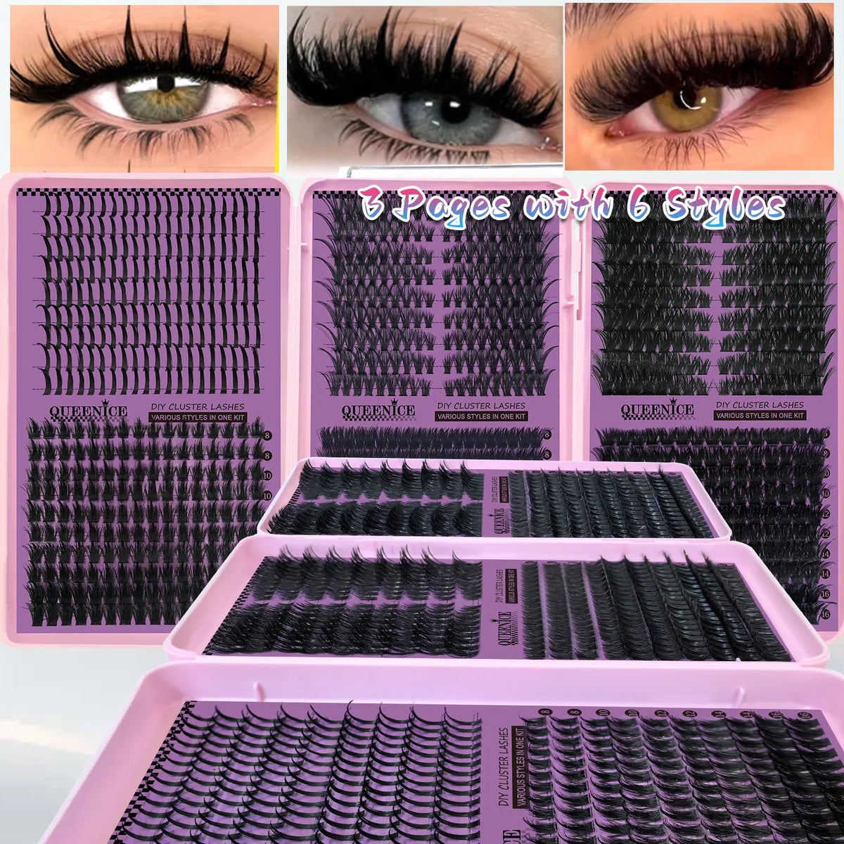 Updated False Eyelash Extension 6 Mixed Styles Fluffy Voluminous Cat eye Spiky lash extensions