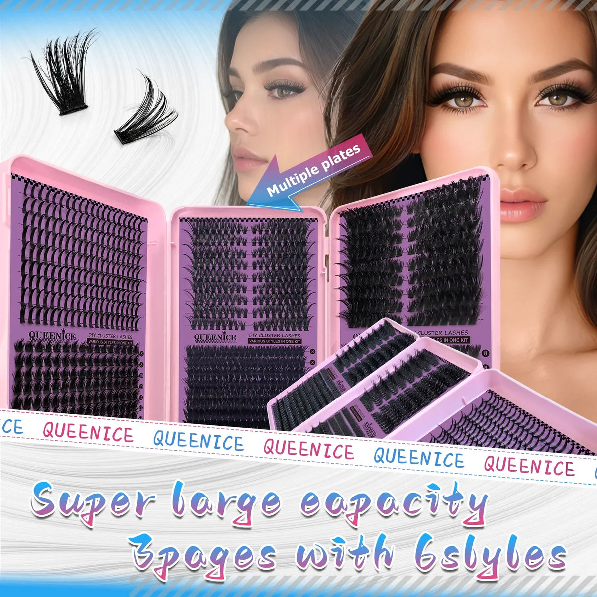 Updated False Eyelash Extension 6 Mixed Styles Fluffy Voluminous Cat eye Spiky lash extensions