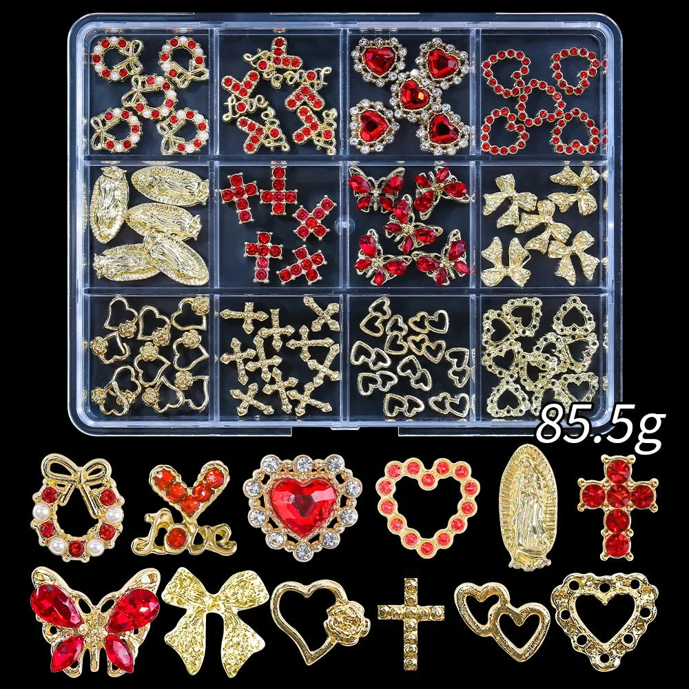 120pcs/box 3D Gold Bow Butterfly Nail Metal Charms Shiny Cute Bowtie/Diamond Star Nail Jewelry 120 Luxury Nail Art Supplies #RE4