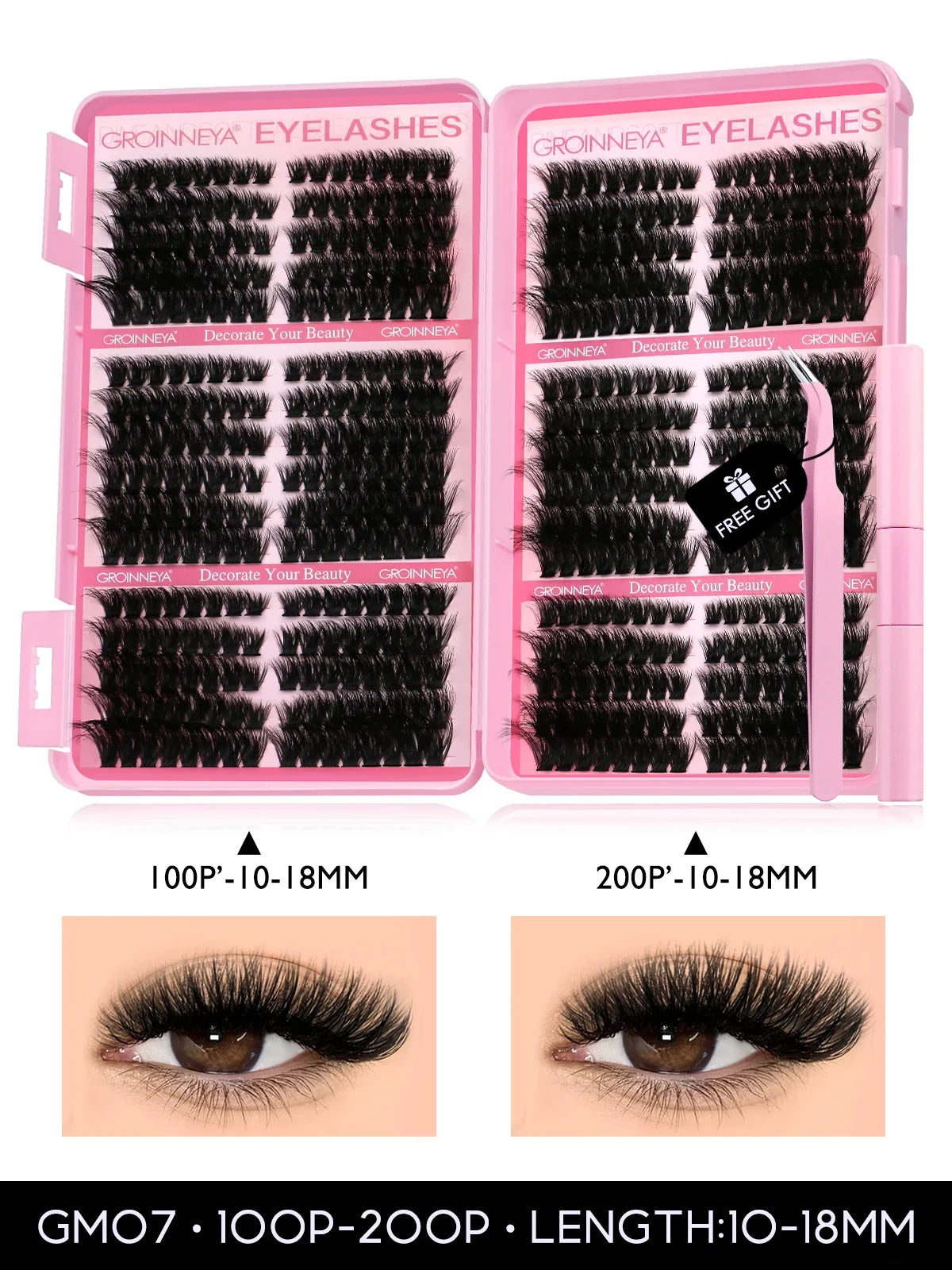 GROINNEYA Lash Clusters Kit Cat Lashes 640 Pcs with Lash Bond & Seal Cluster Eyelash Extensions Eyelash Clusters Kit DIY at Home