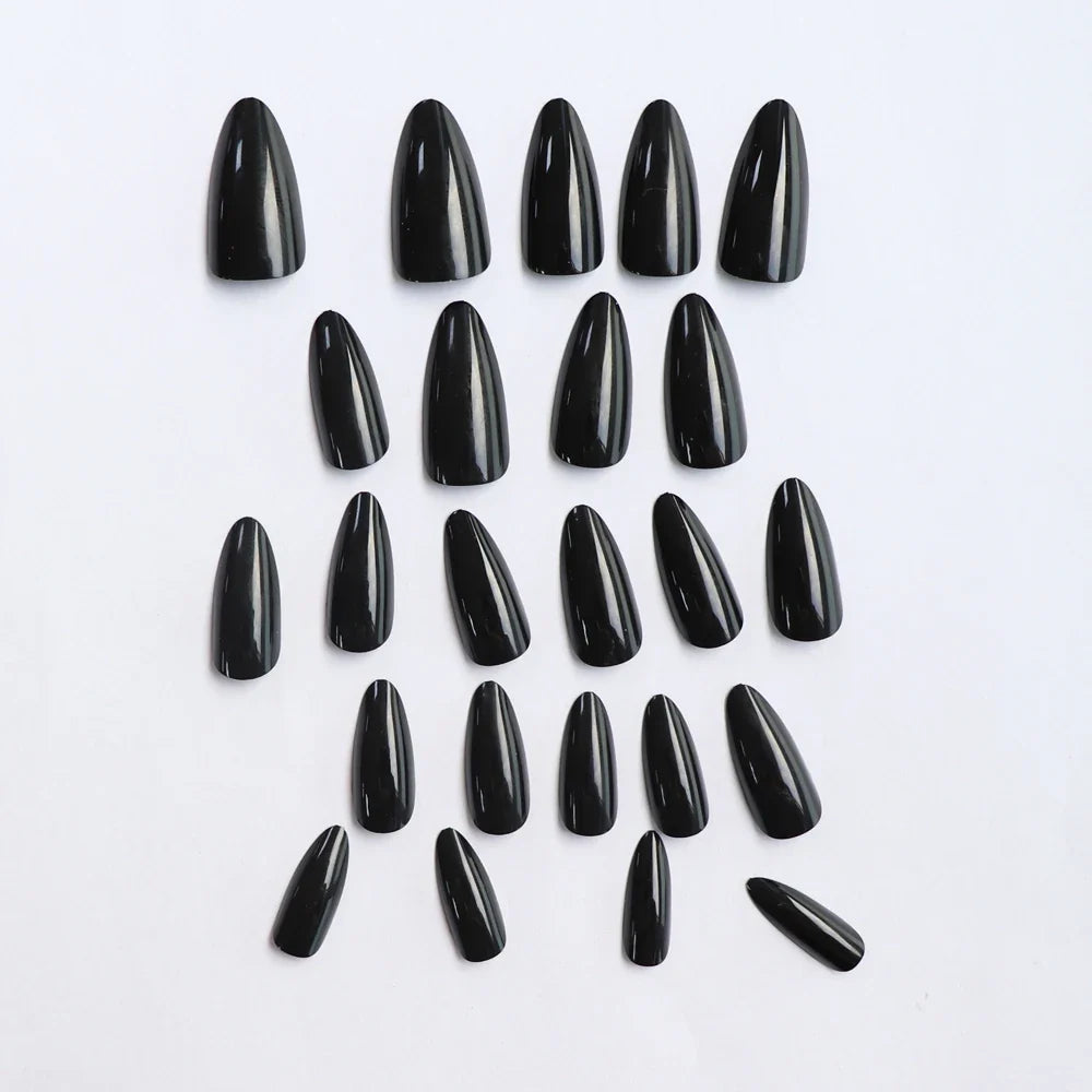 24 Artificial Acrylic Black Square Head Fake Nails Long Ballet Woman Removable Press On Nails Tip Almond Nail Art False Nail Set