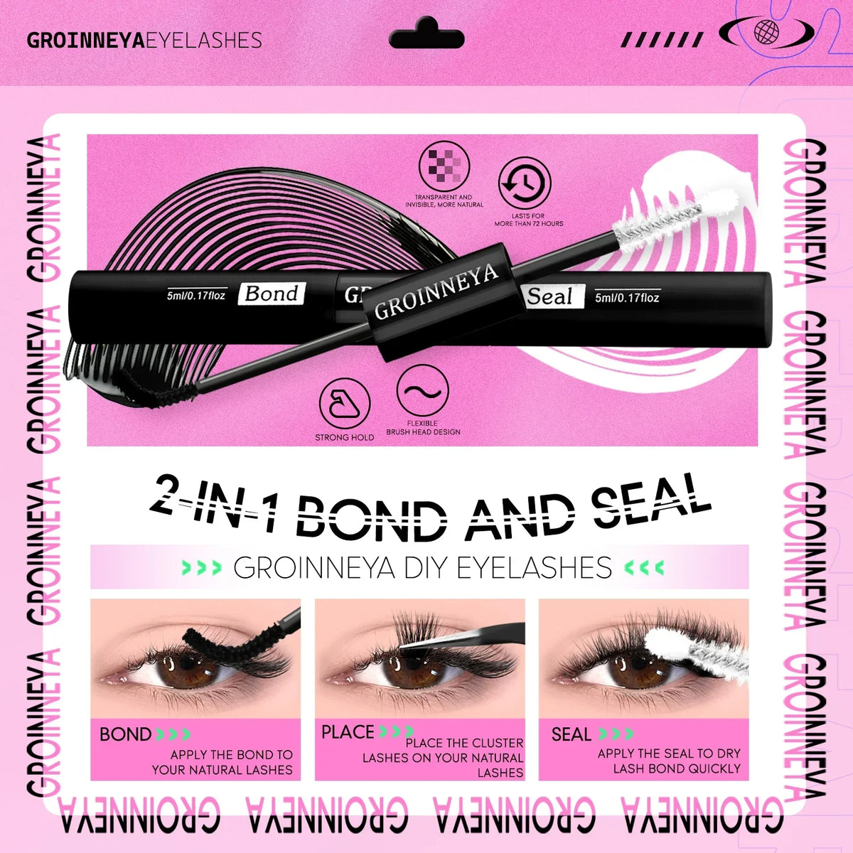 GROINNEYA Lash Clusters Kit Cat Lashes with Lash Bond & Seal Wispy Cluster Eyelash Clusters Kit DIY Eyelash Extensions at Home