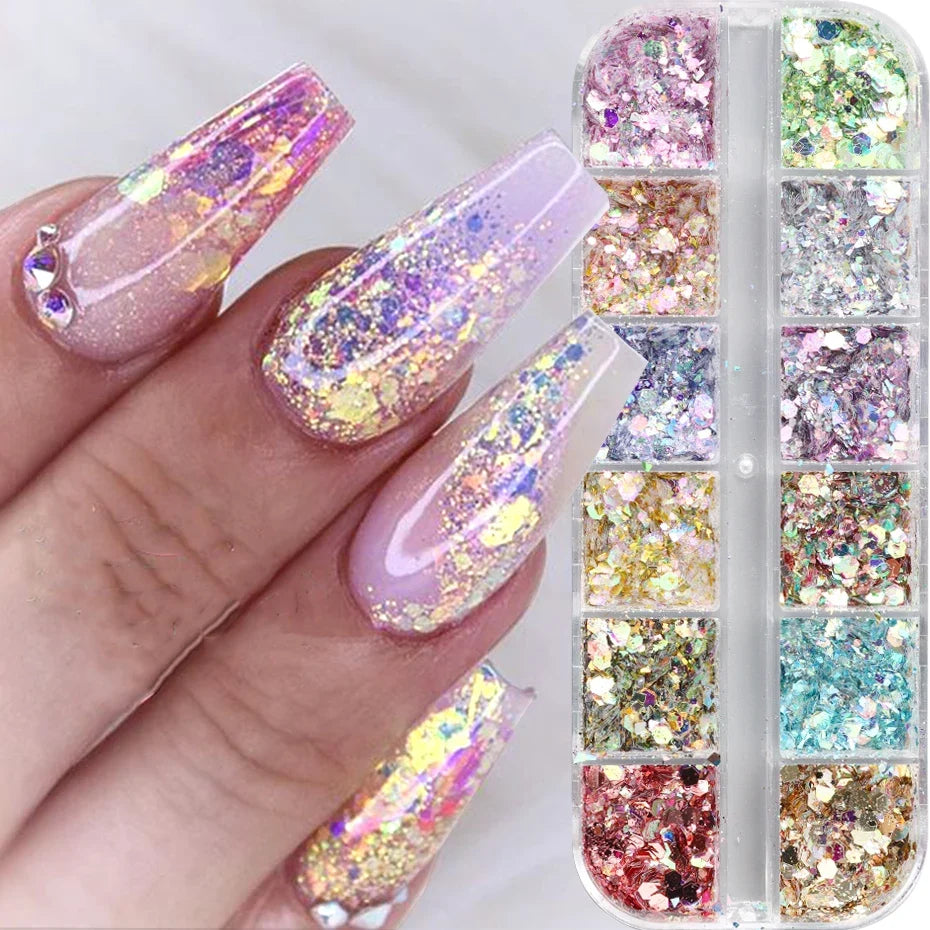 Mermad Iridescent Mixed Hexagon Nail Glitter Sequins Holographic Spangles Flakes Nail Art Powder Gel Polish Manicure Accessories